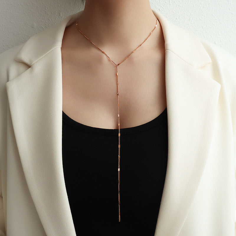Tassel Minimalist Lariat Necklace - Silver-1