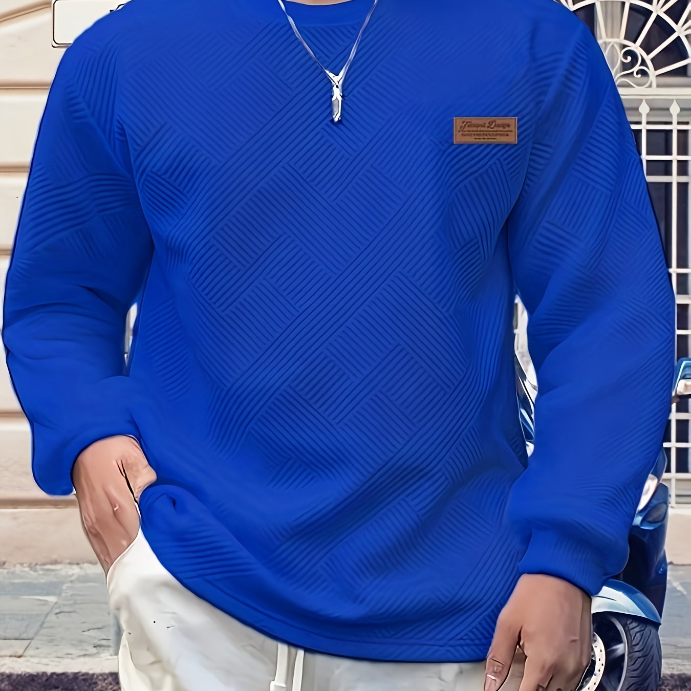 Valentine's Day Men's Gift, Men's Fashion Heavyweight Jacquard Crew Neck Long Sleeve Sweatshirt, Spring/Autumn Casual Comfortable Top for Daily Outings