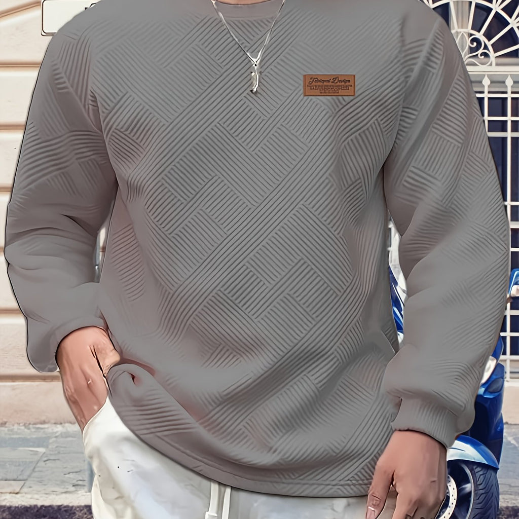 Valentine's Day Men's Gift, Men's Fashion Heavyweight Jacquard Crew Neck Long Sleeve Sweatshirt, Spring/Autumn Casual Comfortable Top for Daily Outings