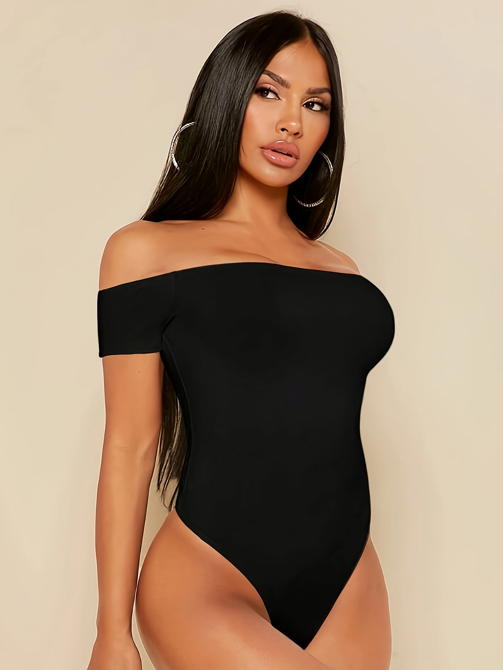 European and American Women's Elegant Off-Shoulder Crew Neck Comfortable Short-Sleeve Bodysuit T-Shirt Base Layer Tight-Fitting Bodysuit