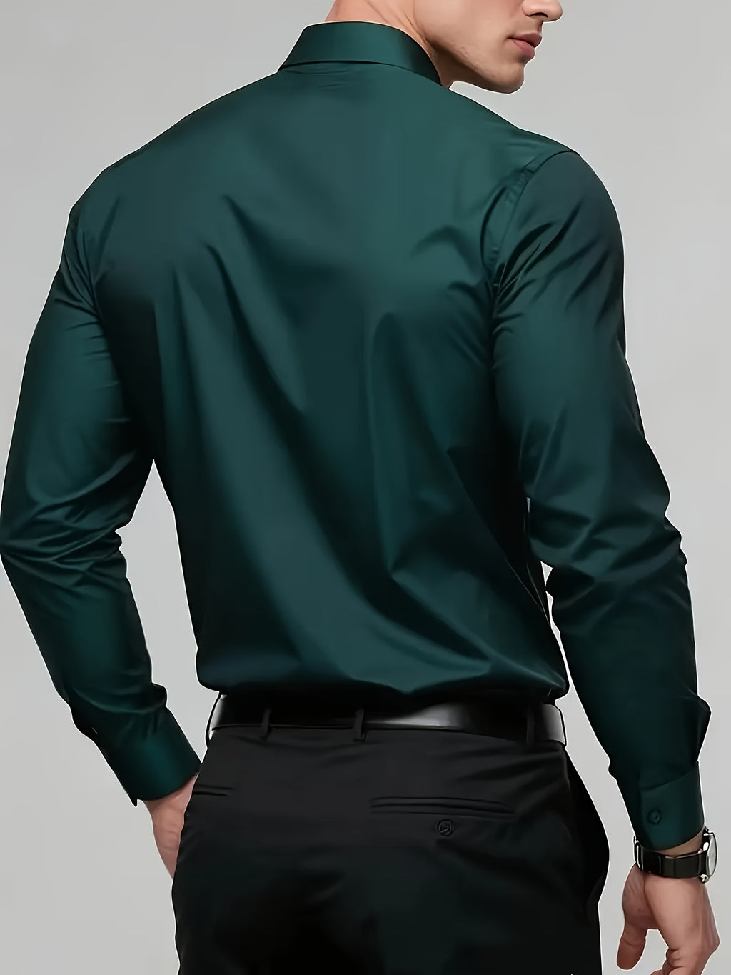 Men'S Slim-Fit Elegant Black Long Sleeve Button-Up Shirt - Lightweight Fabric, Smooth Texture, Suitable for Casual And Formal Occasions, Stylish Design, Durable Material, Professional Attire, Modern Men'S Fashion, High-Qualit