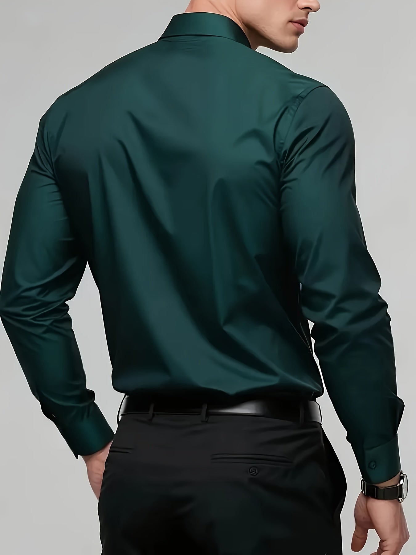 Men'S Slim-Fit Elegant Black Long Sleeve Button-Up Shirt - Lightweight Fabric, Smooth Texture, Suitable for Casual And Formal Occasions, Stylish Design, Durable Material, Professional Attire, Modern Men'S Fashion, High-Qualit