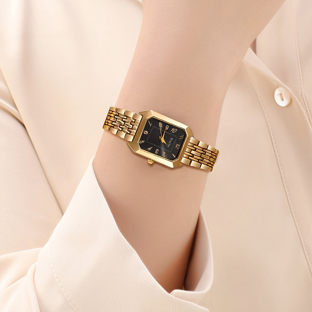 6pcs Luxury Resort Style Analog Quartz Women's Watch Set, 1pc Square Dial Watch + 5pcs Heart-Shaped Jewelry Set, Perfect Holiday Gift for Sisters, Ideal for Thanksgiving and Christmas