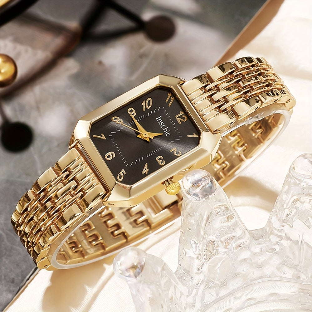 6pcs Luxury Resort Style Analog Quartz Women's Watch Set, 1pc Square Dial Watch + 5pcs Heart-Shaped Jewelry Set, Perfect Holiday Gift for Sisters, Ideal for Thanksgiving and Christmas