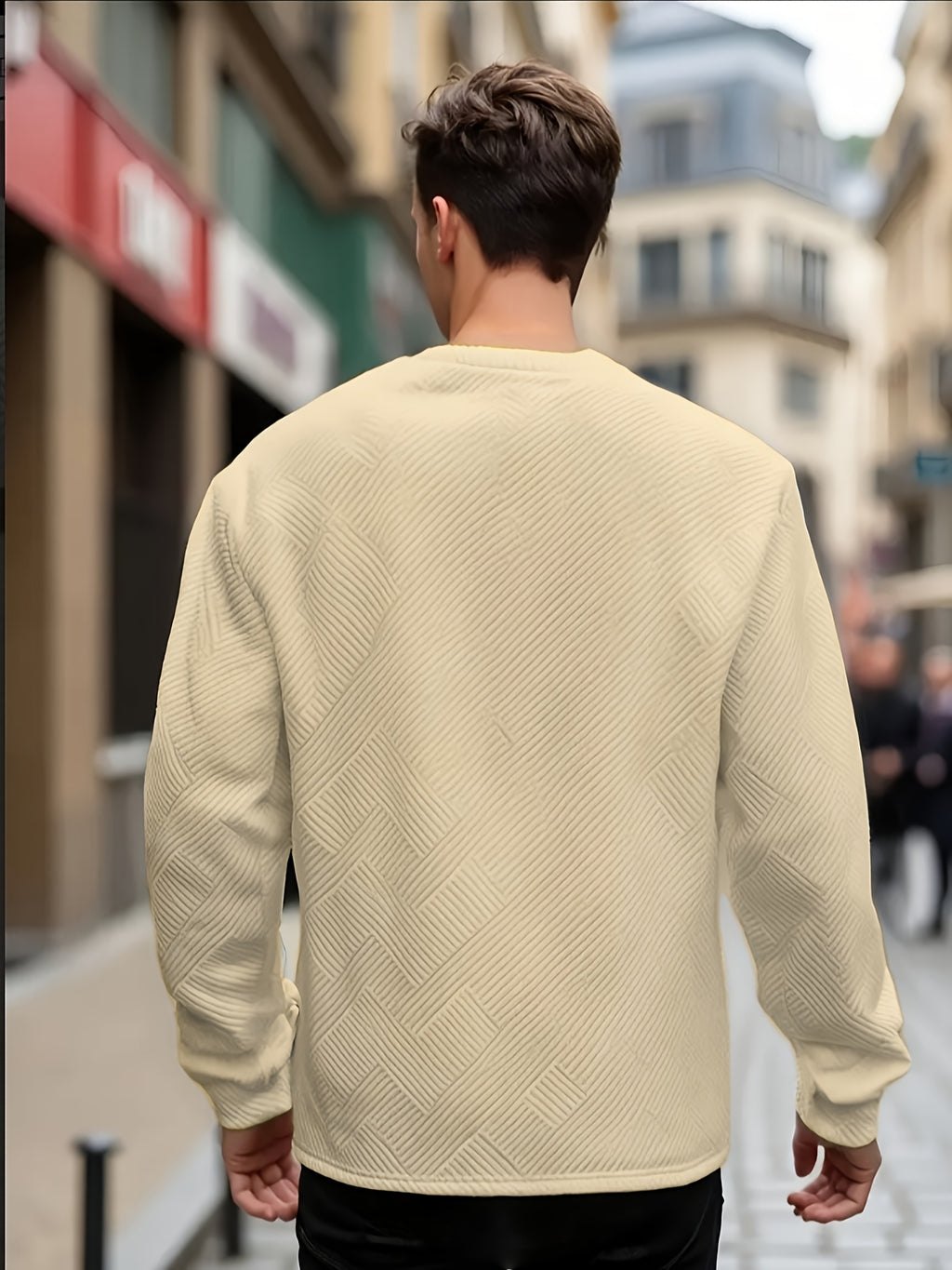 Valentine's Day Men's Gift, Men's Fashion Heavyweight Jacquard Crew Neck Long Sleeve Sweatshirt, Spring/Autumn Casual Comfortable Top for Daily Outings