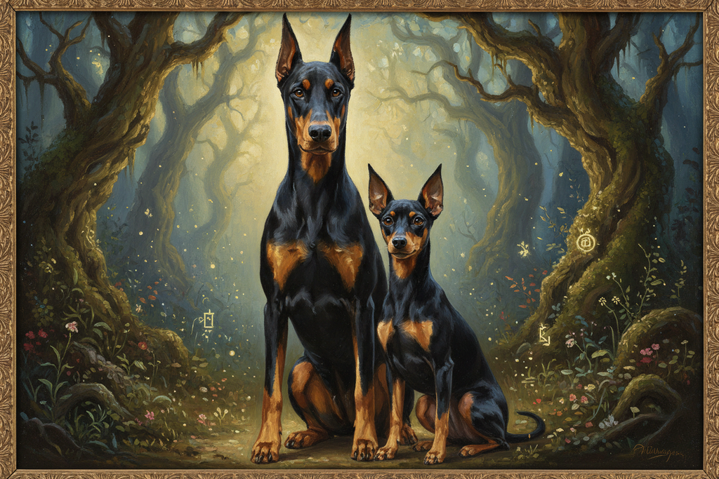 Doberman pincher and miniature pincher painted in oil and canvas  beautiful and magics 