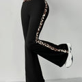 Women'S High-Waisted Flare Pants - Sexy Leopard Print Side Accent, All-Season Non-See-Through Trousers, Machine Washable for Parties, Everyday & Formal Outfits - Bold Fashion Bottoms, Party Attire, Comfortable Fit, Stylish Bo