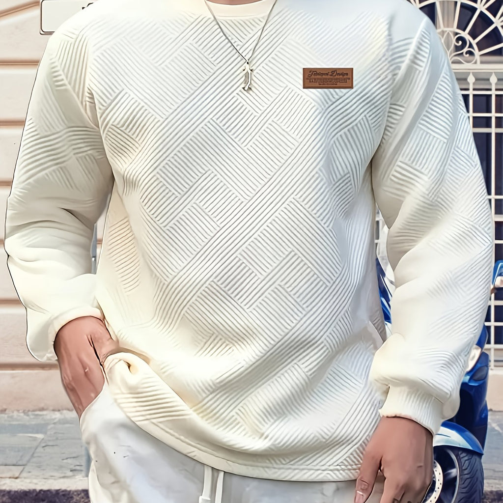 Valentine's Day Men's Gift, Men's Fashion Heavyweight Jacquard Crew Neck Long Sleeve Sweatshirt, Spring/Autumn Casual Comfortable Top for Daily Outings