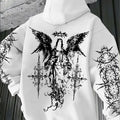 Men's Angel Element Graffiti Thorn Print Streetwear Hip-Hop Punk Style Hooded Sweatshirt, Regular Fit with Hooded Collar, Solid Color with Graphic Print, Casual Long-Sleeve Pullover