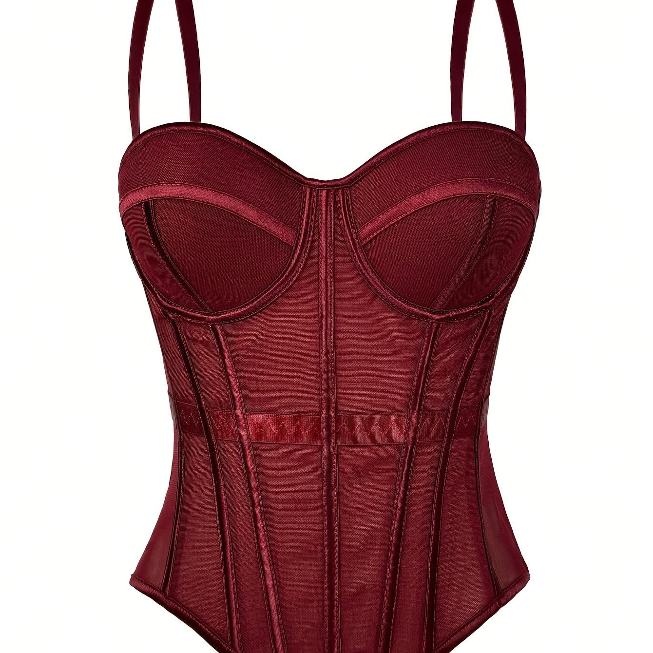 Elegant Mesh See-Through Fishbone Corset, a Fitted Bodice for Outerwear, Stylish Tight Camisole Top, Stage Performance Strap Top, Women'S Clothing