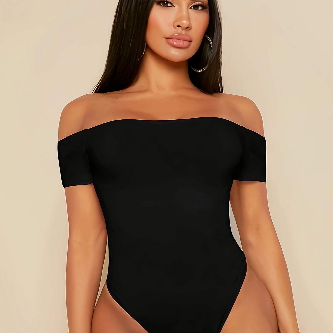 European and American Women's Elegant Off-Shoulder Crew Neck Comfortable Short-Sleeve Bodysuit T-Shirt Base Layer Tight-Fitting Bodysuit
