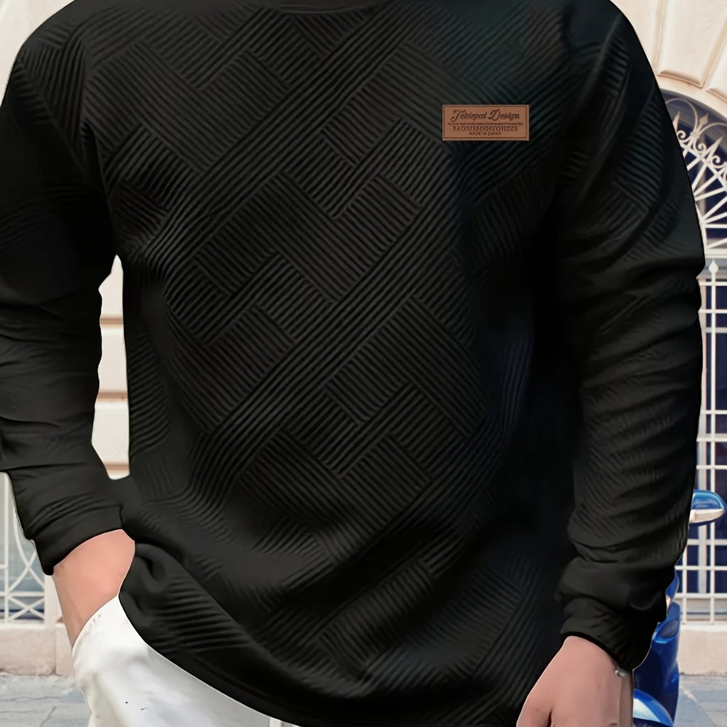 Valentine's Day Men's Gift, Men's Fashion Heavyweight Jacquard Crew Neck Long Sleeve Sweatshirt, Spring/Autumn Casual Comfortable Top for Daily Outings
