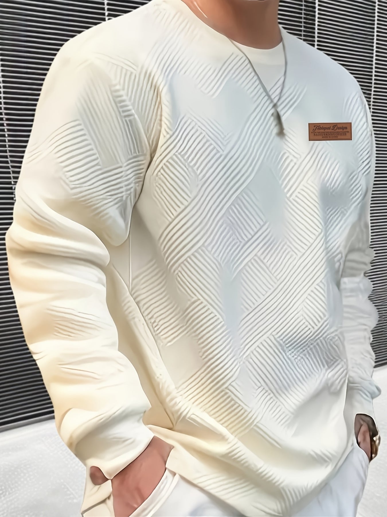Valentine's Day Men's Gift, Men's Fashion Heavyweight Jacquard Crew Neck Long Sleeve Sweatshirt, Spring/Autumn Casual Comfortable Top for Daily Outings