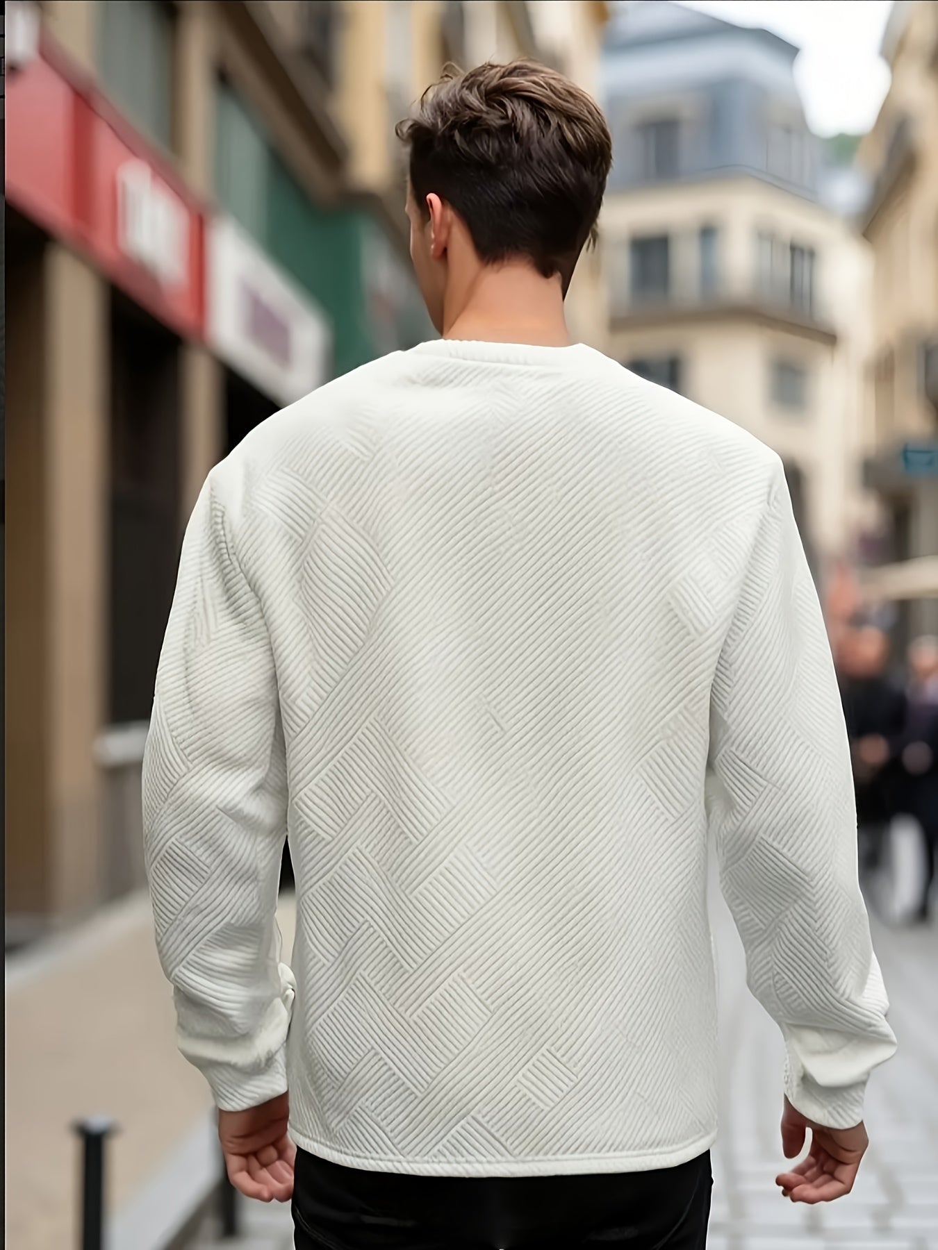 Valentine's Day Men's Gift, Men's Fashion Heavyweight Jacquard Crew Neck Long Sleeve Sweatshirt, Spring/Autumn Casual Comfortable Top for Daily Outings